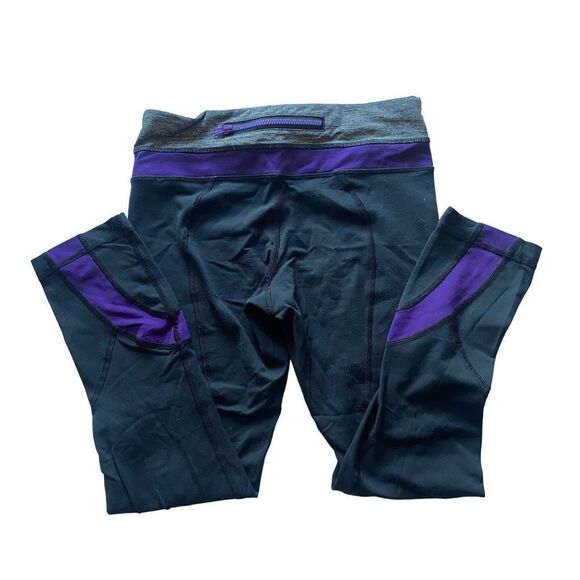 Lululemon Athletica women’s Black & Purple Run Inspire Crop II Leggings - Picture 1 of 7